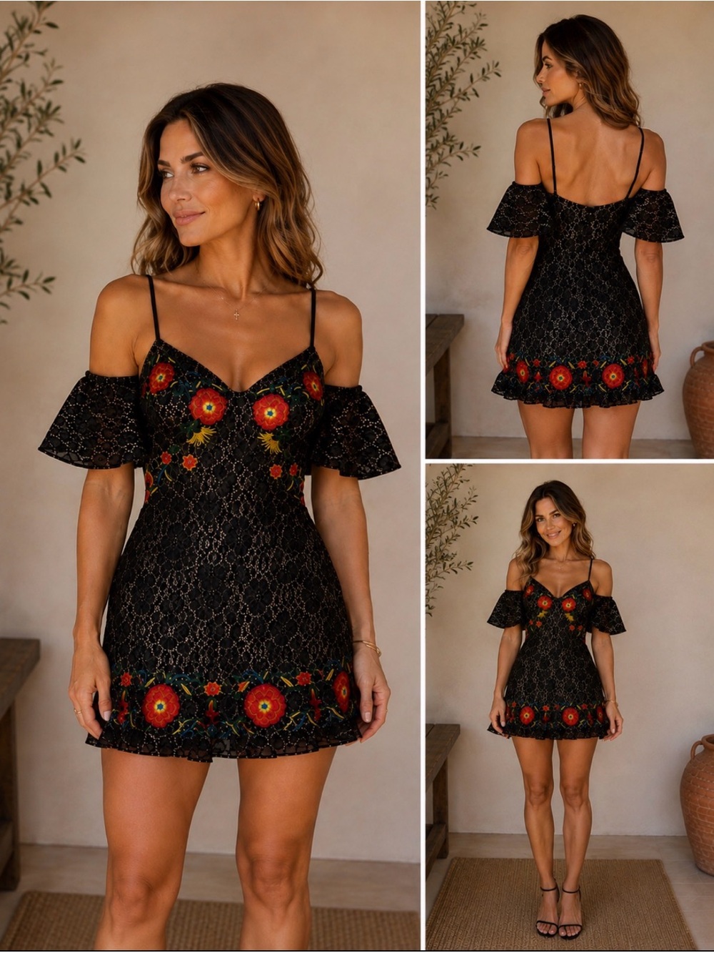 Embroidered Lace Mini Dress with Removable Sleeves | Worn Once